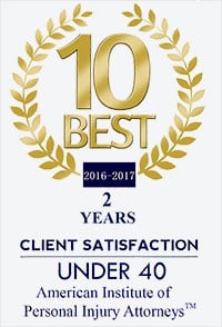 10 Best | 2016-2017 | 2 Years | Client Satisfaction Under 40 American Institute of Personal Injury Attorneys